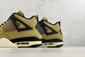 Nike Air Jordan 4 Taupe Haze beige black mesh leather sneakers with visible air sole cushioning