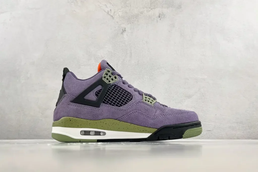 Nike Air Jordan 4 Retro Travis Scott purple olive green suede sneakers with black accents