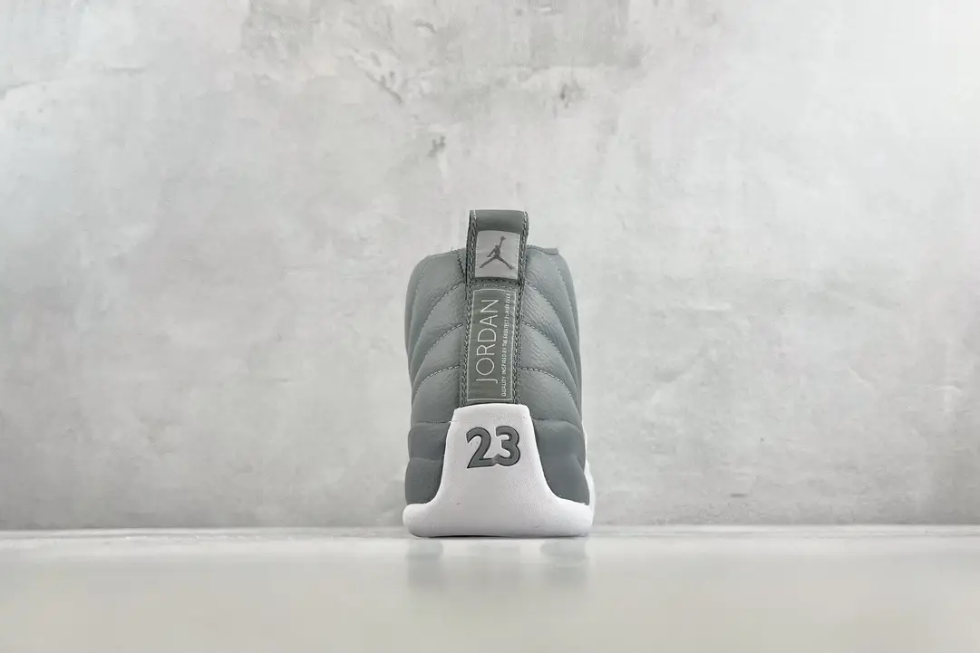 Nike Air Jordan 12 Retro Cool Grey grey leather sneakers with white sole and black Jumpman logo