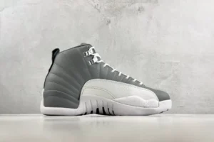 Nike Air Jordan 12 Retro Cool Grey white gray leather sneakers with metal eyelets and rubber sole