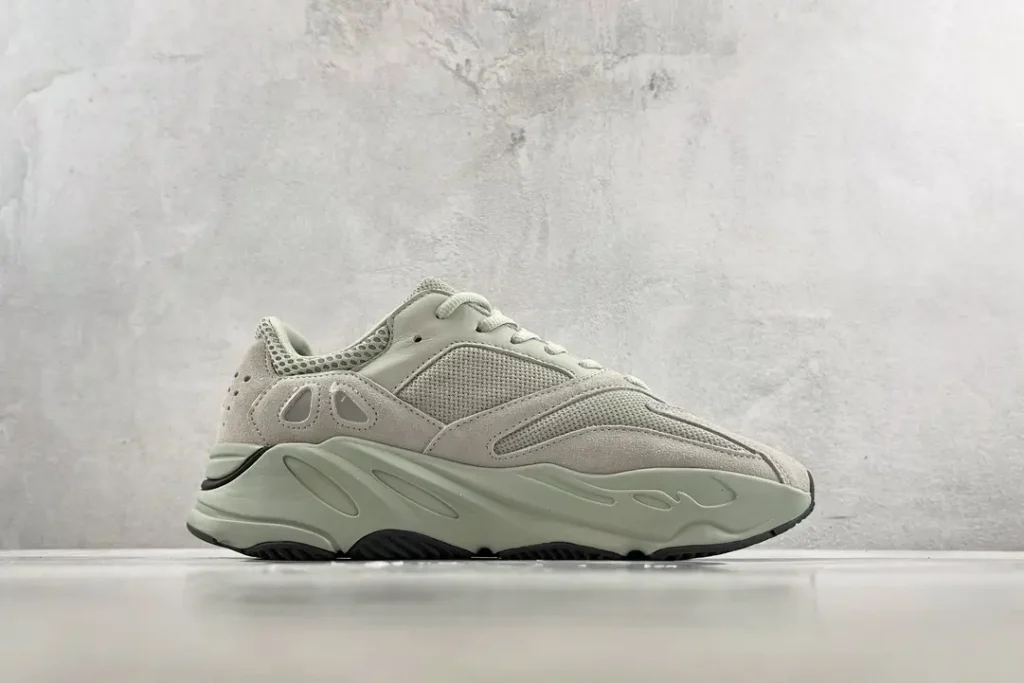 Adidas Yeezy Boost 700 Salt grey suede mesh sneakers with chunky sole and reflective accents