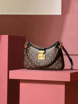Louis Vuitton Croissant Mini M44823 brown monogram canvas bag with black leather and gold hardware chain strap