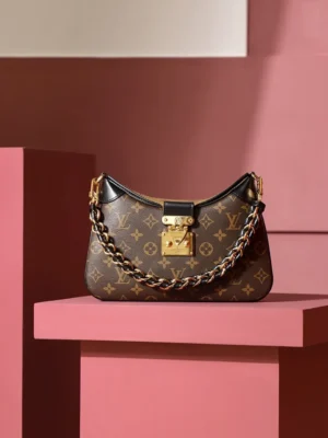 Louis Vuitton Dauphine PM M45399 monogram canvas handbag brown leather chain strap