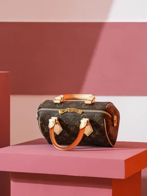 Louis Vuitton Mini Speedy 20 M69429 monogram canvas handbag brown leather handles