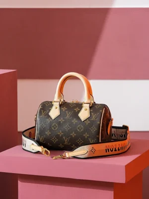 Louis Vuitton Speedy 20 BB M45803 monogram canvas leather trim duffle bag brown beige strap