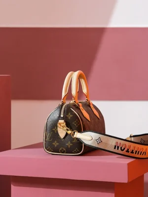 Louis Vuitton Alma BB M53152 monogram canvas bag brown leather handles removable strap