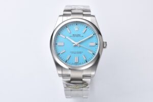 Rolex Oyster Perpetual Tiffany Blue replica 41mm turquoise dial silver baton markers Oyster bracelet Calibre 3230 124300-0006