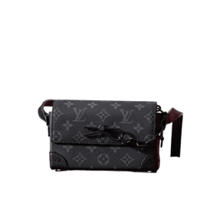 Steamer Wearable Wallet in Monogram Eclipse canvas by Louis Vuitton, featuring a stylish design with versatile black floral patterns and leather accents.