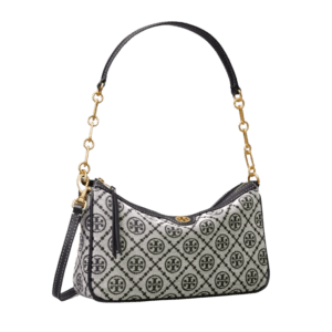 Tory Burch Old Flower Series underarm bag replica featuring woven jacquard fabric, adjustable and detachable straps, and gold-tone hardware.