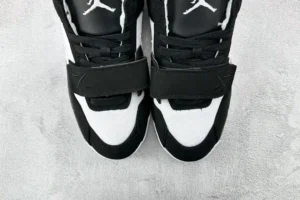 Nike Air Jordan 1 Low black white mesh and suede sneakers with Velcro strap and lace-up closure