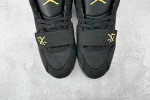 Nike Air Jordan 8 Retro black yellow mesh leather sneakers with signature strap and embroidered logo