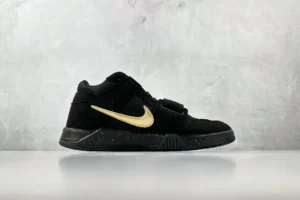 Nike Air Trainer 1 black gold colorway synthetic suede sneakers with speckled sole