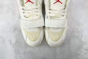 Nike Air Jordan 4 Retro OG white varsity red sail leather sneakers with mesh panels and strap