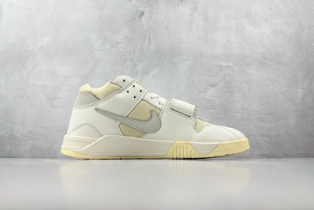 Nike Trainer 1 light bone beige grey leather and mesh sneakers with strap detail