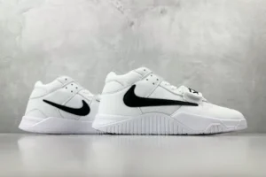 Nike Air Trainer 1 Mid white black leather and mesh sneakers with distinctive large black swoosh logo