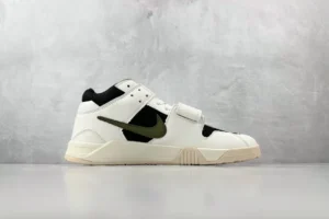 Nike Air Trainer 1 Mid white black olive green leather sneakers with velcro strap and rubber sole