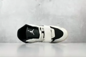 Nike Air Jordan 1 Low black white leather mesh sneakers with strap detail