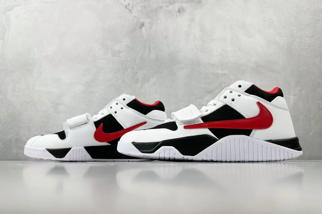 Nike Air Trainer 1 Mid white black university red leather sneakers with strap