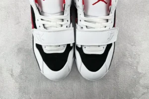 Nike Air Jordan 8 Retro white black red leather sneakers with cross straps and mesh overlays