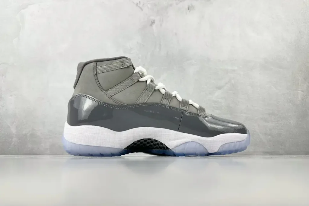 Nike Air Jordan 11 Cool Grey grey white patent leather sneakers with translucent outsole