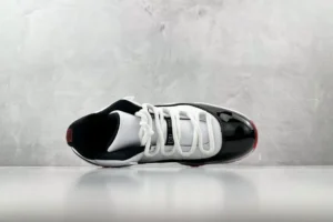 Nike Air Jordan 11 Concord white black red patent leather sneakers top view