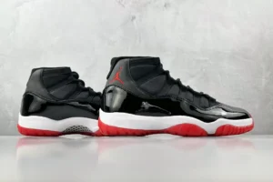 Nike Air Jordan 11 Retro Bred black varsity red white mesh leather patent leather sneakers