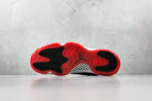 Nike Air Jordan 11 Retro Bred black varsity red white mesh leather sneakers outsole view