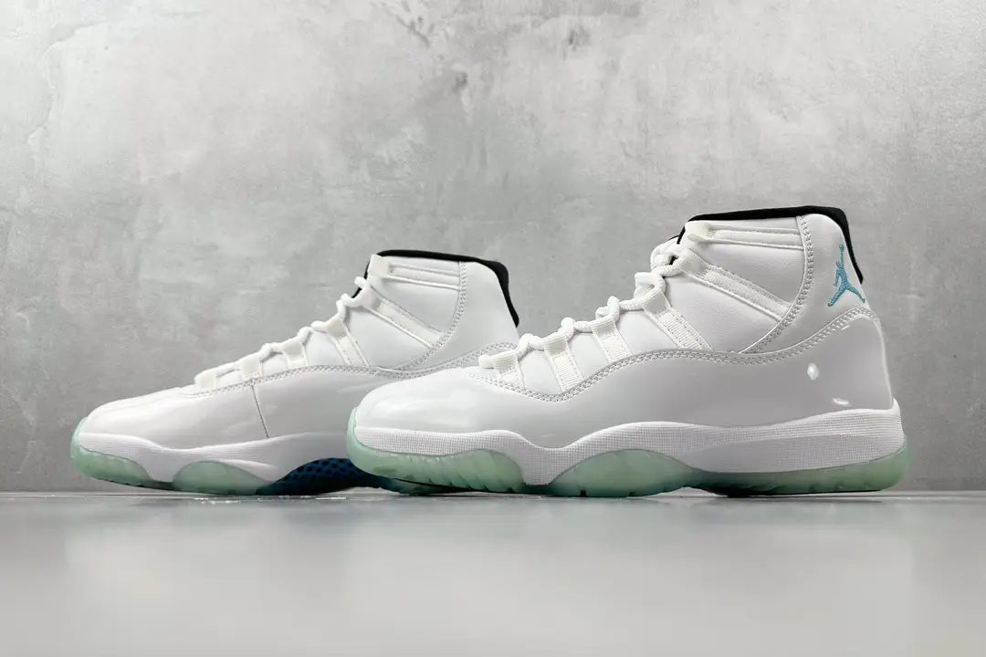 Nike Air Jordan 11 Retro Legend Blue white leather sneakers with icy translucent sole and black trim