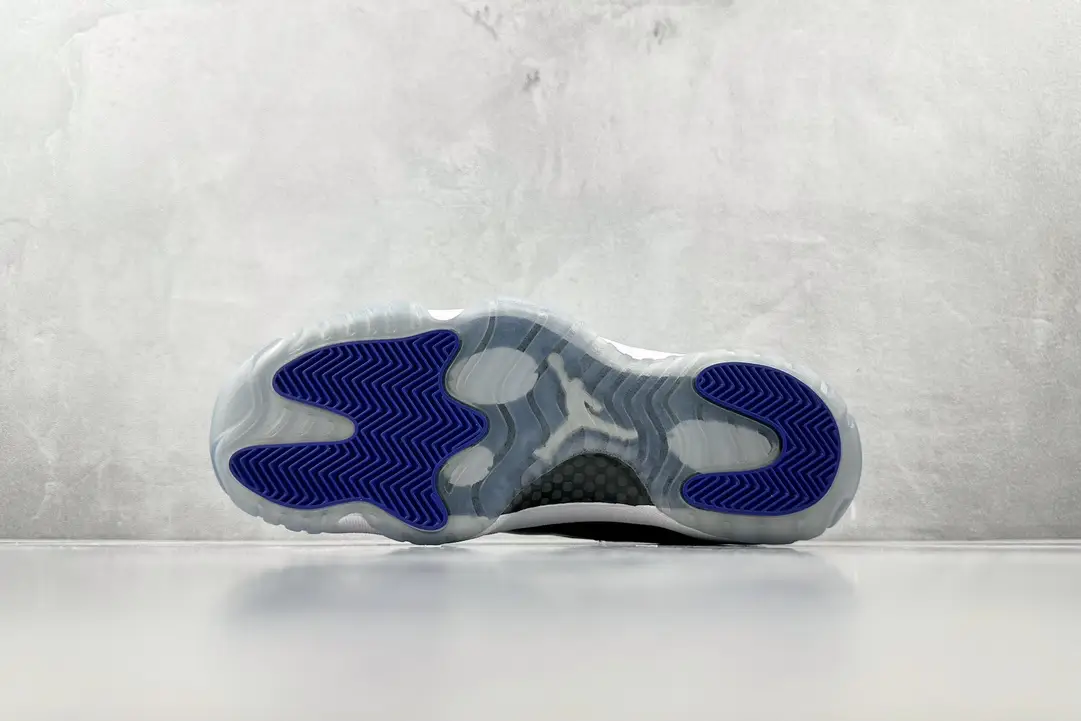 Nike Air Jordan 11 Concord white black varsity royal patent leather sneakers outsole view