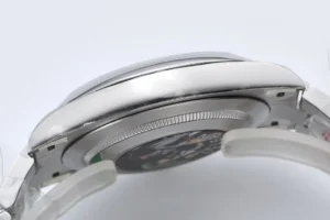 Apple Watch Series 8 silver aluminum case stainless steel bezel sport band smartwatch side view