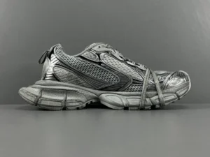 Silver Grey Balenciaga 3XL Mesh Strap sneakers showcasing a sleek design and luxury materials, emphasizing premium craftsmanship.
