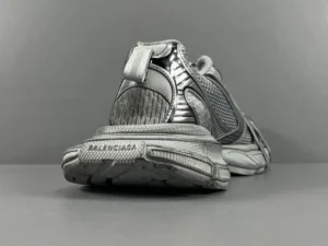 Silver Grey Balenciaga 3XL Mesh Strap sneakers showcasing rear view, highlighting luxury design and craftsmanship.