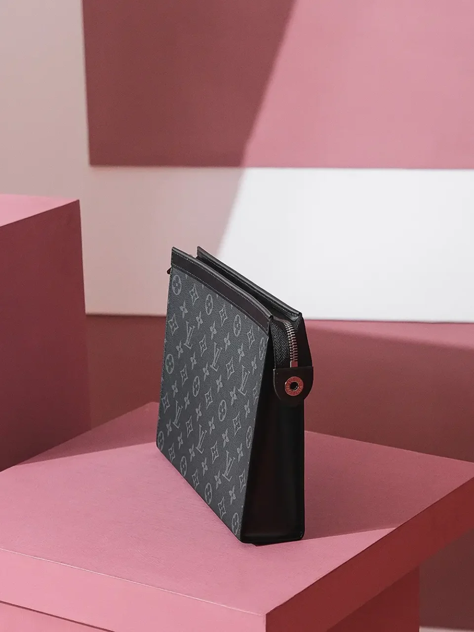 Louis Vuitton Pochette Voyage MM M67674 monogram canvas pouch bag black leather trim