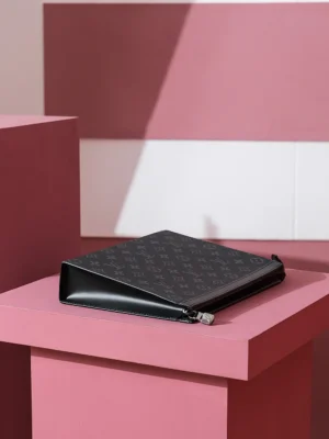 Louis Vuitton Pochette Voyage 25 M67420 black monogram canvas clutch bag leather trim