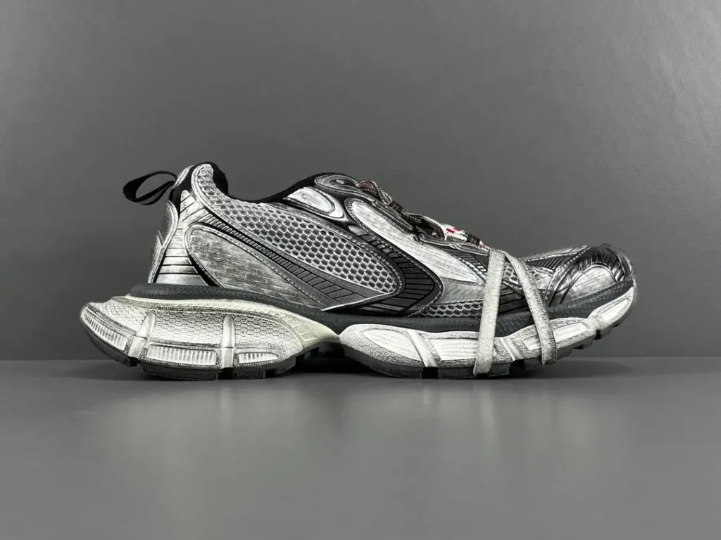 Balenciaga Runner Up Sneaker Style 650780 black grey white mesh and leather material