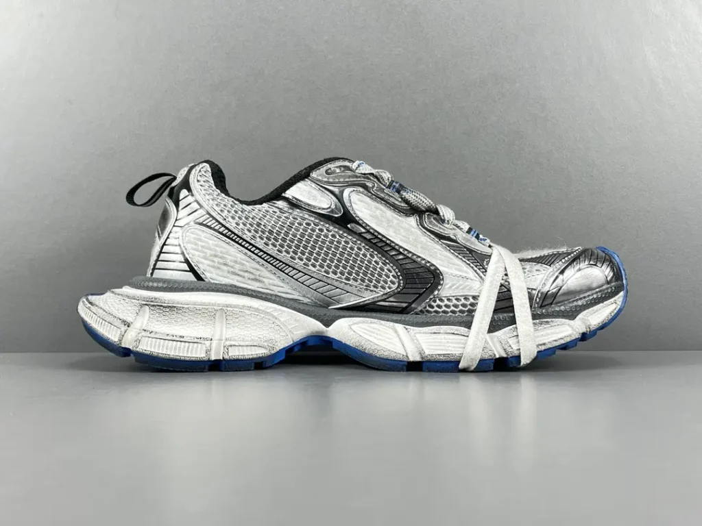 Balenciaga Track Clear Sole 536737 silver black blue nylon mesh sneaker with reflective details