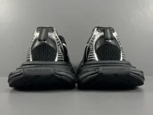 Black silver Balenciaga 3XL mesh strap sneakers viewed from the back, highlighting the unique design and premium materials, suitable for luxury footwear enthusiasts.