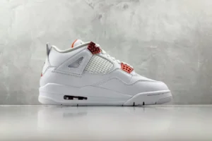 Nike Jordan 4 Retro 308497-162 white infrared leather sneaker with mesh panels and visible air sole unit