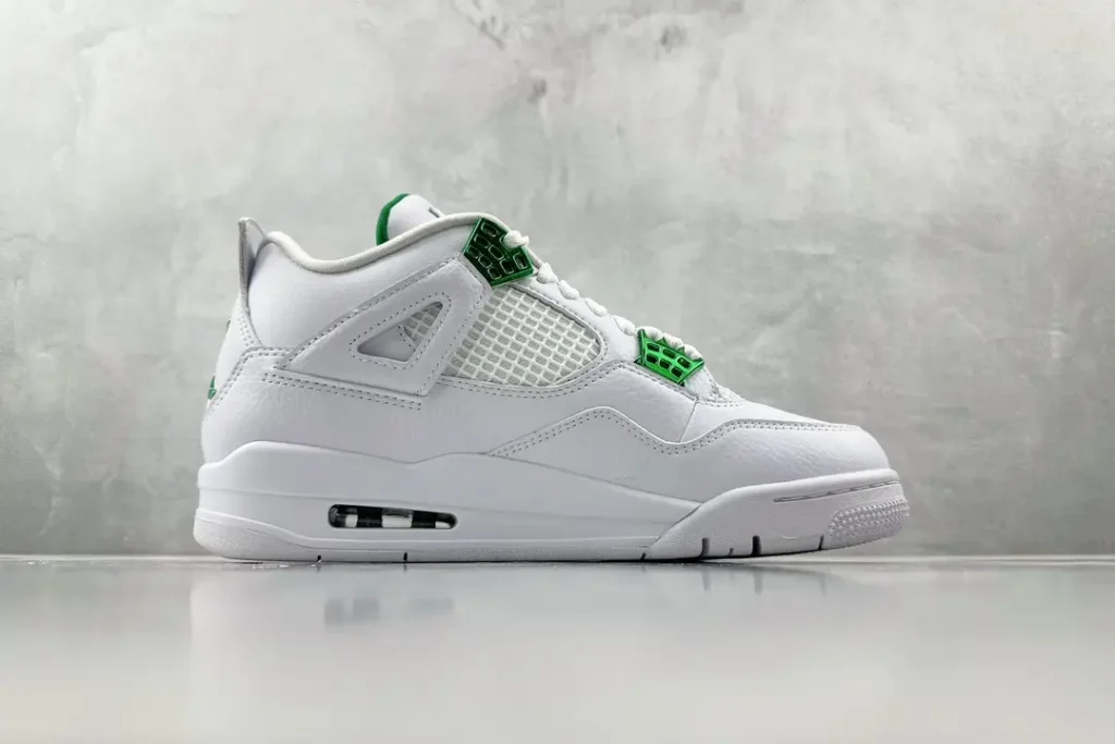 Nike Jordan 4 Retro 308497-113 white green leather mesh sneakers with visible air unit sole