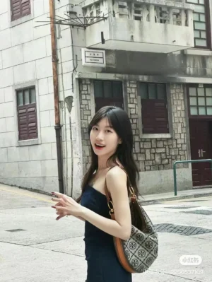 Tory Burch Lee Radziwill Canvas Small Tote Bag beige brown leather trim shoulder bag