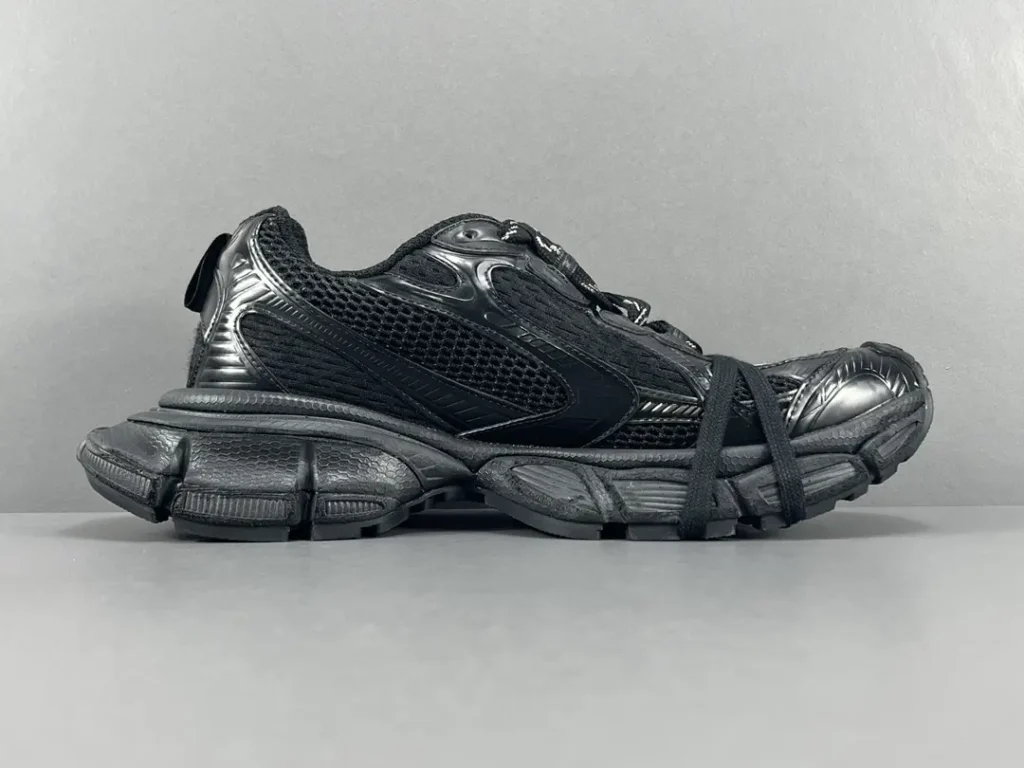 Balenciaga Track Sneaker Style 542023 all black mesh and synthetic material shoe with layered sole design