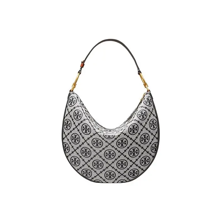 Tory Burch Moon printed shoulder bag medium black canvas with leather strap and gold hardware