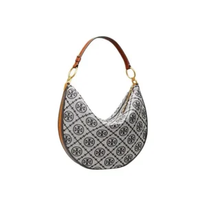 Tory Burch Lee Radziwill small hobo bag logo print canvas brown leather handle