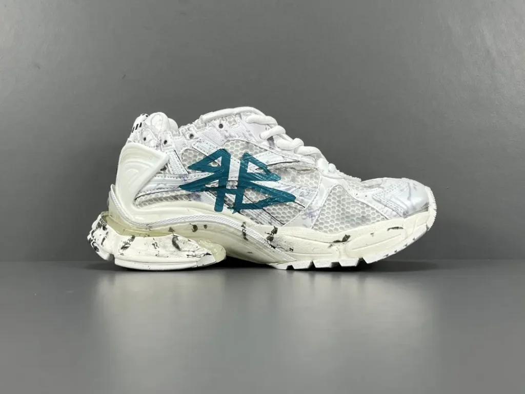 Adidas Raf Simons Ozweego III FX2223 white teal mesh leather sneakers with paint splatter sole