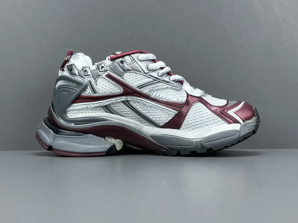 Balenciaga Track Sneaker 542436 white burgundy gray colorway mesh and leather material
