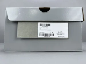 Balenciaga shoe box with product label and barcode, showcasing the packaging for the White Grey Balenciaga 3XL Mesh Strap shoes.
