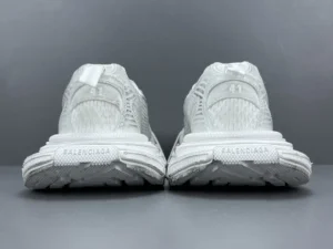 White Grey Balenciaga 3XL Mesh Strap shoes, rear view, showcasing textured design and logo detail, featured in luxury footwear e-commerce listing.