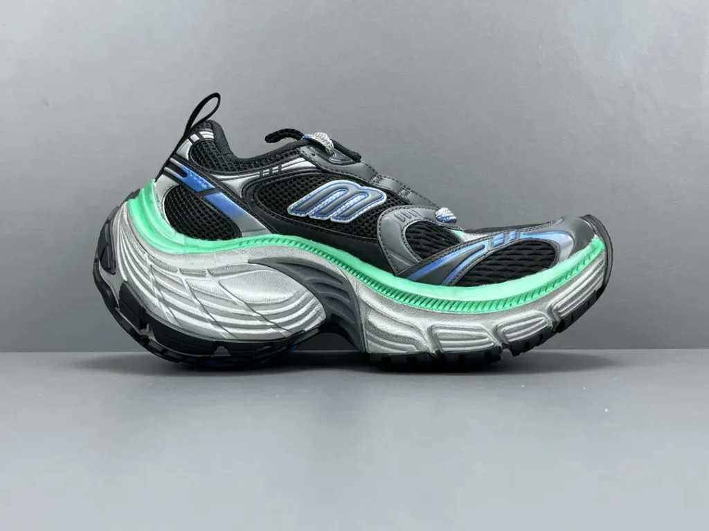 Balenciaga Track 2 sneaker black green blue mesh leather synthetic material