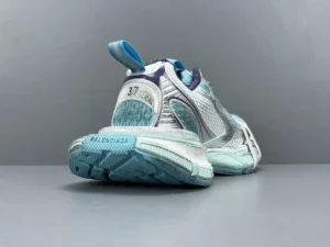 Balenciaga Track 37 light blue gray mesh and leather running sneakers with blue pull tab