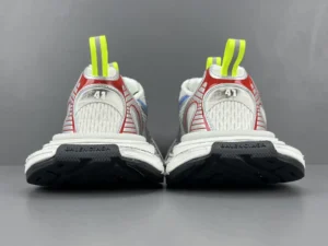 Balenciaga 3XL Mesh sneakers featuring a unique design with vibrant accents, showcasing the back view with prominent heel pulls and textured soles, ideal for luxury footwear enthusiasts.